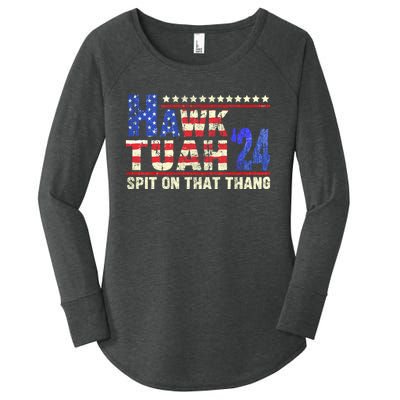 Hawk Tuah 24 Spit On That Thang Funny Saying Women's Perfect Tri Tunic Long Sleeve Shirt