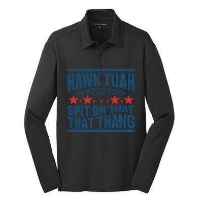 Hawk Tuah 2024 Meme Silk Touch Performance Long Sleeve Polo