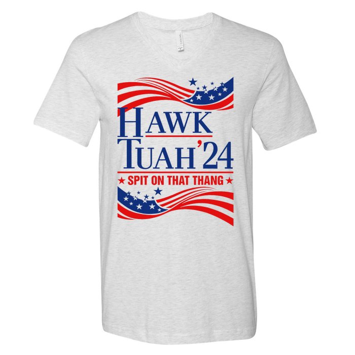 Hawk Tauh 24 Usa Flag Meme Quote V-Neck T-Shirt