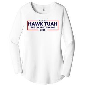 Hawk Tuah 24 Spit On That Thang Funny Saying Women's Perfect Tri Tunic Long Sleeve Shirt