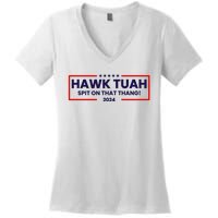 Hawk Tuah 24 Spit On That Thang Funny Saying Women's V-Neck T-Shirt