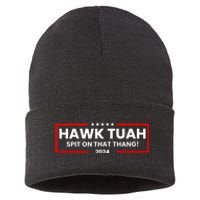 Hawk Tuah 24 Spit On That Thang Funny Saying Sustainable Knit Beanie