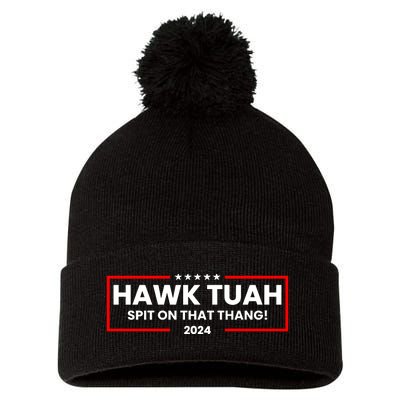 Hawk Tuah 24 Spit On That Thang Funny Saying Pom Pom 12in Knit Beanie