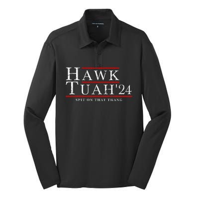 Hawk Tuah 24 Spit On That Thang Silk Touch Performance Long Sleeve Polo