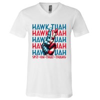 Hawk Tuah 24 Spit On That Thang Hawk Tush For President 2024 Election Parody V-Neck T-Shirt