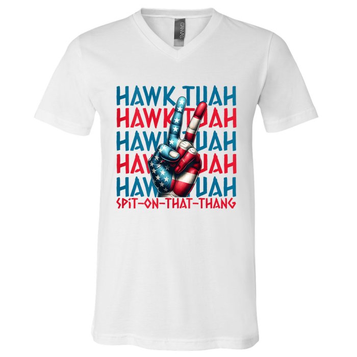 Hawk Tuah 24 Spit On That Thang Hawk Tush For President 2024 Election Parody V-Neck T-Shirt