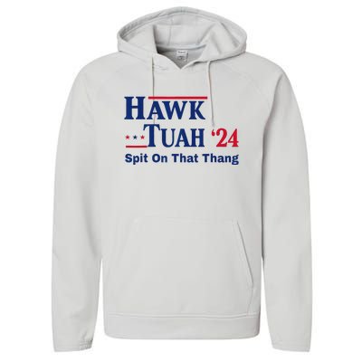 Hawk Tuah 2024 Funny Spit Design Performance Fleece Hoodie