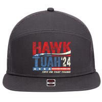 Hawk Tuah 24 Spit On That Thang Gift 7 Panel Mesh Trucker Snapback Hat