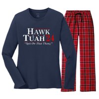 Hawk Tuah 24 Spit On That Thang Women's Long Sleeve Flannel Pajama Set 