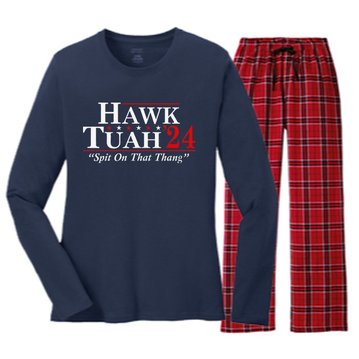 Hawk Tuah 24 Spit On That Thang Women's Long Sleeve Flannel Pajama Set 