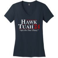 Hawk Tuah 24 Spit On That Thang Women's V-Neck T-Shirt