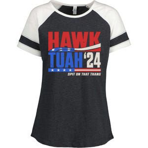 Hawk Tuah 2024 Spit On That Thang Enza Ladies Jersey Colorblock Tee