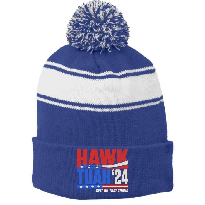 Hawk Tuah 2024 Spit On That Thang Stripe Pom Pom Beanie