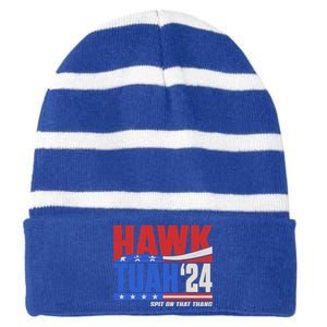 Hawk Tuah 2024 Spit On That Thang Striped Beanie with Solid Band