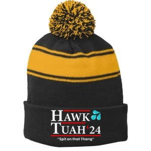 Hawk Tuah 24 Spit On That Thang Stripe Pom Pom Beanie