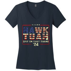 Hawk Tuah 24 Spit On That Thang Women's V-Neck T-Shirt