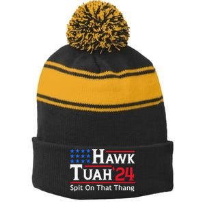 Hawk Tuah 24 Spit On That Thang Stripe Pom Pom Beanie