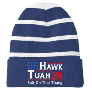 Hawk Tuah 24 Spit On That Thang Striped Beanie with Solid Band