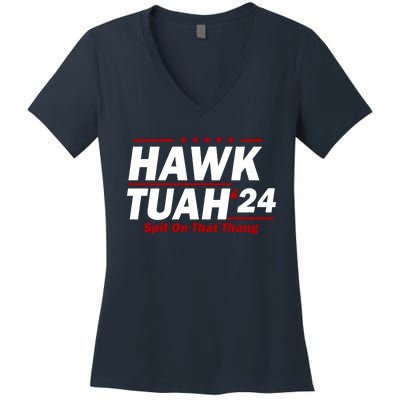 Hawk Tuah 24 Spit On That Thang Funny Saying Women's V-Neck T-Shirt