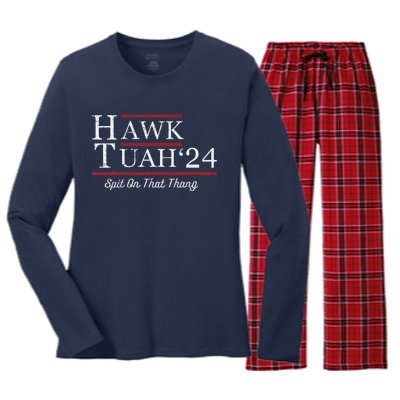 Hawk Tuah 24 Spit On That Thang Women's Long Sleeve Flannel Pajama Set 