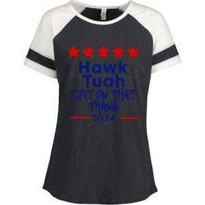 Hawk Tuah 24 Spit On That Thang Enza Ladies Jersey Colorblock Tee