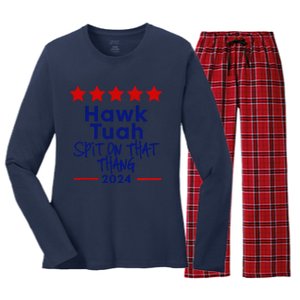 Hawk Tuah 24 Spit On That Thang Women's Long Sleeve Flannel Pajama Set 