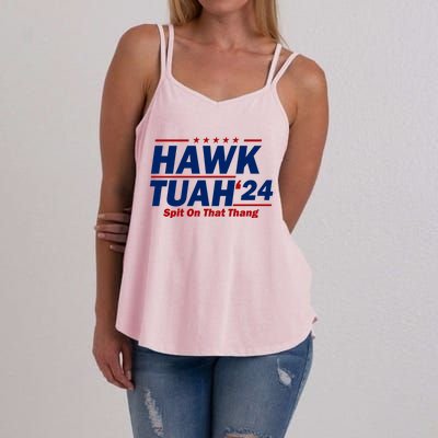 Hawk Tuah 24 Spit On That Thang Funny Saying Women's Strappy Tank