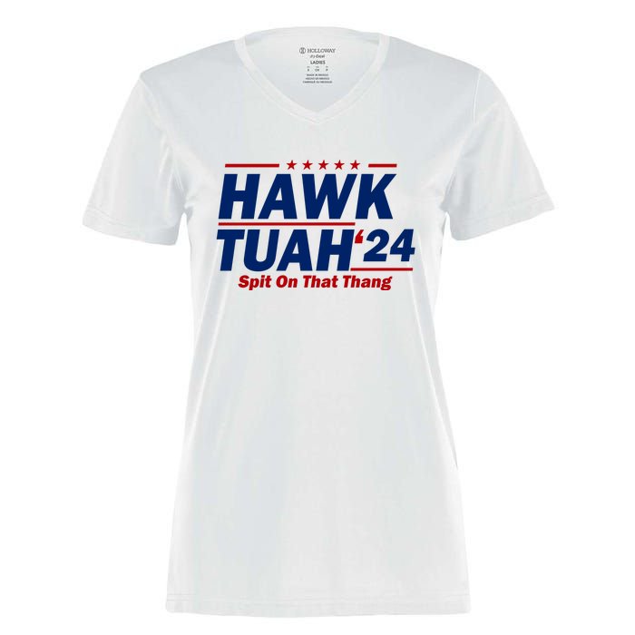 Hawk Tuah 24 Spit On That Thang Funny Saying Women's Momentum V-Neck T-Shirt