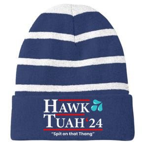 Hawk Tuah 24 Spit On That Thang Striped Beanie with Solid Band