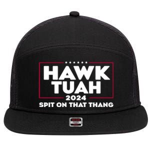 Hawk Tuah 24 Spit On That Thang Funny Saying 7 Panel Mesh Trucker Snapback Hat