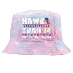 Hawk Tuah 24 Spit On That Thang America Funny Trending Meme Tie-Dyed Bucket Hat