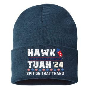 Hawk Tuah 24 Spit On That Thang America Funny Trending Meme Sustainable Knit Beanie