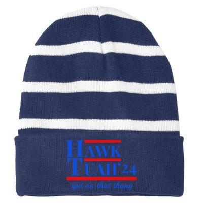 Hawk Tuah 24 Spit On That Thang Funny Meme Striped Beanie with Solid Band