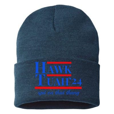 Hawk Tuah 24 Spit On That Thang Funny Meme Sustainable Knit Beanie