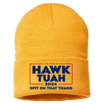 Hawk Tuah 24 Spit On That Thang Funny Saying Sustainable Knit Beanie