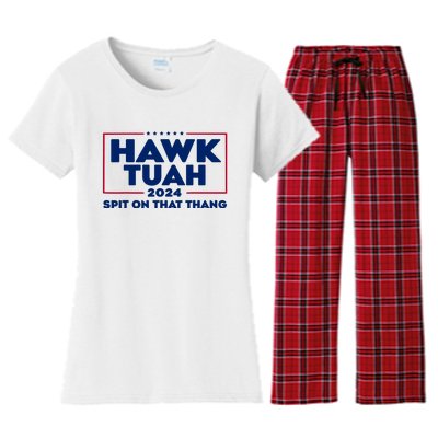 Hawk Tuah 24 Spit On That Thang Funny Saying Women's Flannel Pajama Set