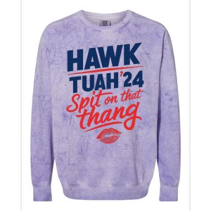 Hawk Tuah 24 Spit On That Thang Hawk Tuah 2024 Hawk Tush Colorblast Crewneck Sweatshirt