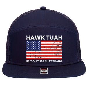 Hawk Tuah 24 Spit On That Thang Usa Flag 7 Panel Mesh Trucker Snapback Hat