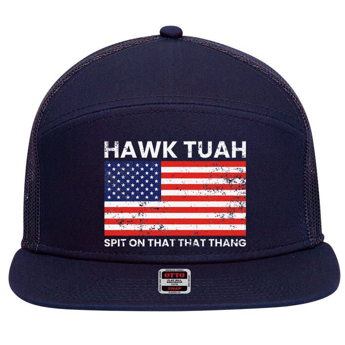 Hawk Tuah 24 Spit On That Thang Usa Flag 7 Panel Mesh Trucker Snapback Hat