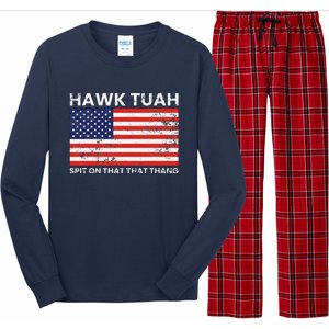 Hawk Tuah 24 Spit On That Thang Usa Flag Long Sleeve Pajama Set