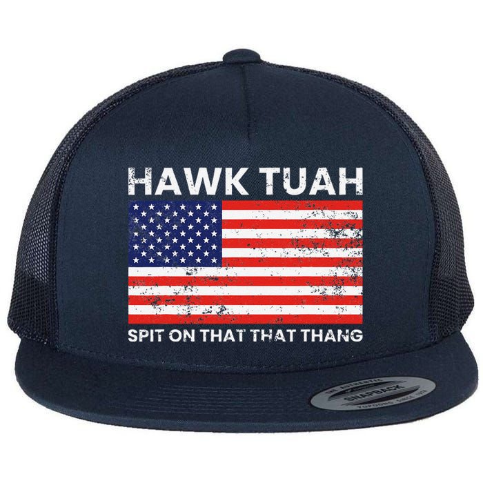 Hawk Tuah 24 Spit On That Thang Usa Flag Flat Bill Trucker Hat