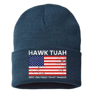 Hawk Tuah 24 Spit On That Thang Usa Flag Sustainable Knit Beanie