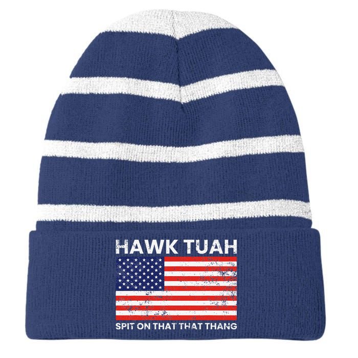 Hawk Tuah 24 Spit On That Thang Usa Flag Striped Beanie with Solid Band