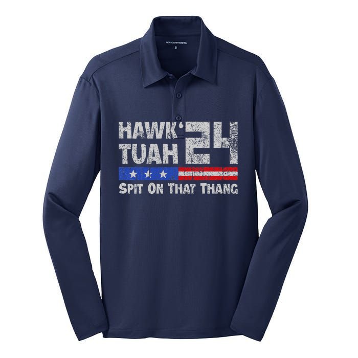 Hawk Tuah 24 Spit On That Thang Silk Touch Performance Long Sleeve Polo