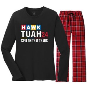 Hawk Tuah 24 Spit On That Thang Funny Saying Women's Long Sleeve Flannel Pajama Set 