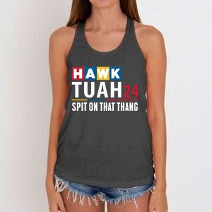 Hawk Tuah 24 Spit On That Thang Funny Saying Women's Knotted Racerback Tank