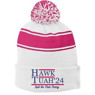 Hawk Tuah 24 Spit On That Thang Stripe Pom Pom Beanie