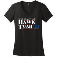 Hawk Tuah 24 Spit On That Thang Women's V-Neck T-Shirt