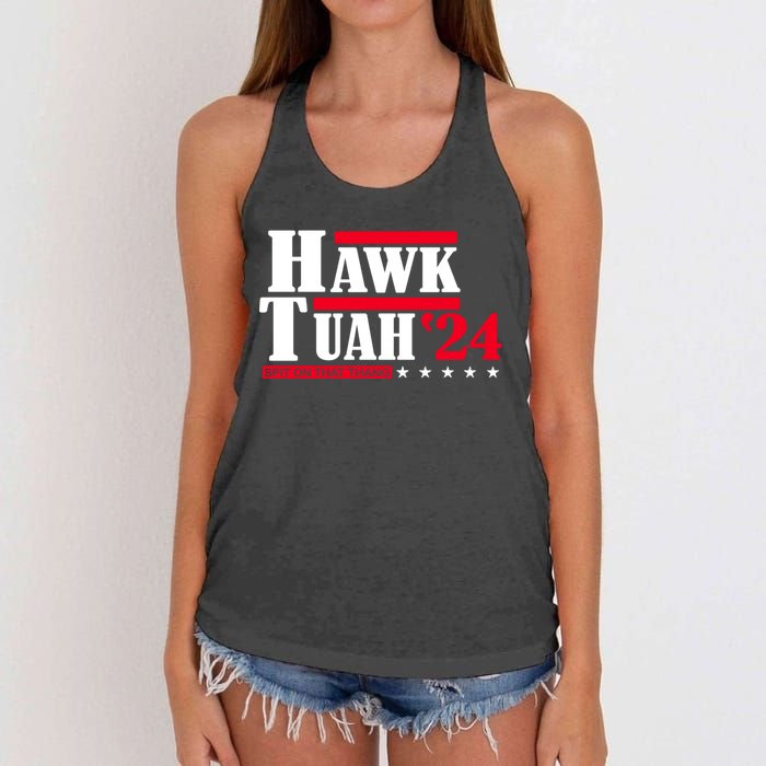 Hawk Tuah 24 Spit On That Thang Women's Knotted Racerback Tank