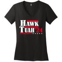 Hawk Tuah 24 Spit On That Thang Women's V-Neck T-Shirt